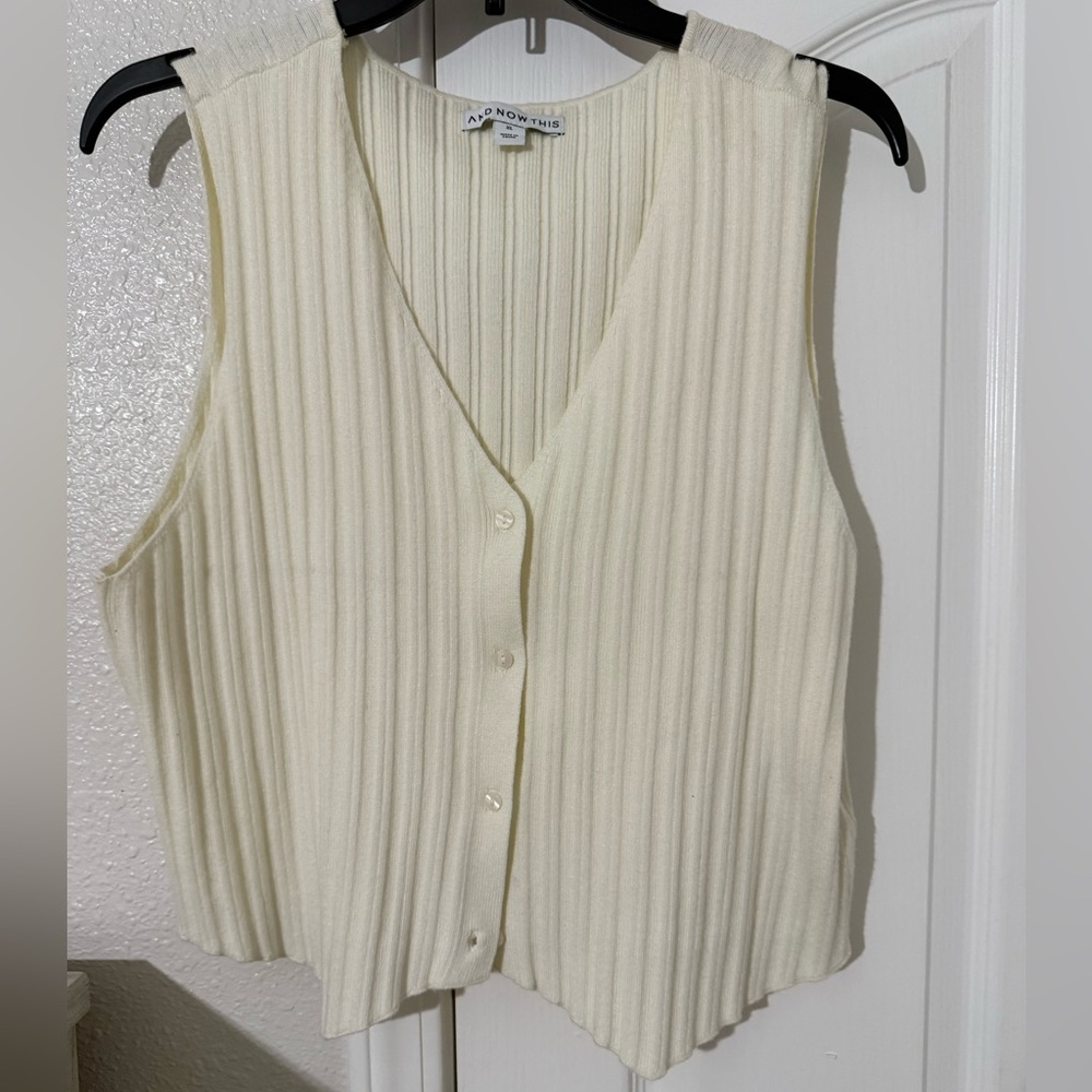 Cream Ribbed Button-Up Vest - Picture 1 of 2